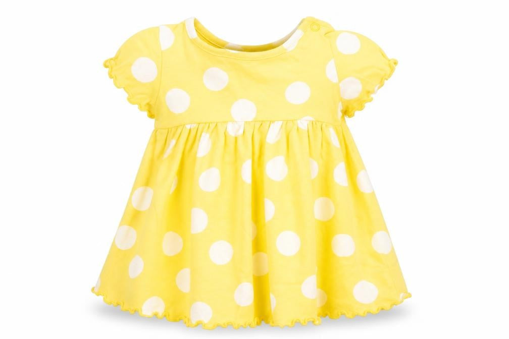 Marks & Spencer Girls Yellow Spotted Cotton Fit & Flare  Size 3-6 Months  Round Neck