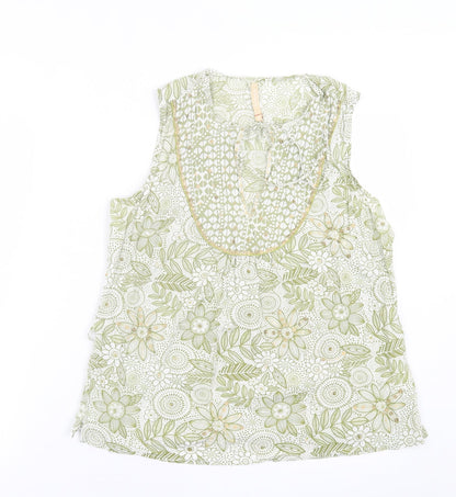 River Island Womens Green Geometric Polyester Basic Tank Size 14 V-Neck