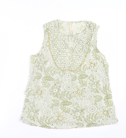 River Island Womens Green Geometric Polyester Basic Tank Size 14 V-Neck