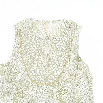 River Island Womens Green Geometric Polyester Basic Tank Size 14 V-Neck