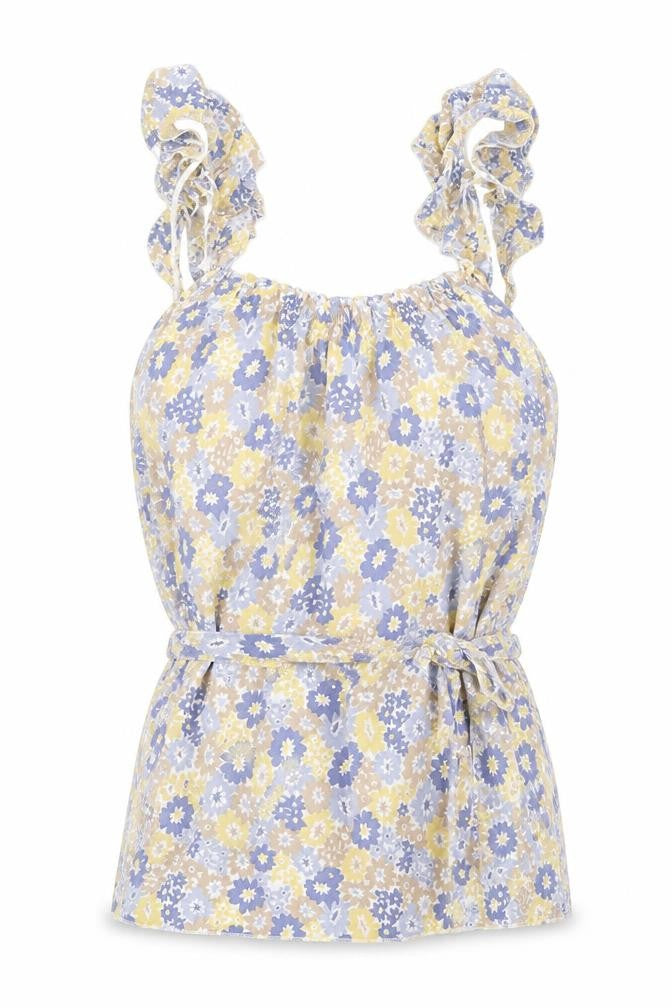 Topshop Womens Yellow Floral Cotton Basic Tank Size 8 Scoop Neck