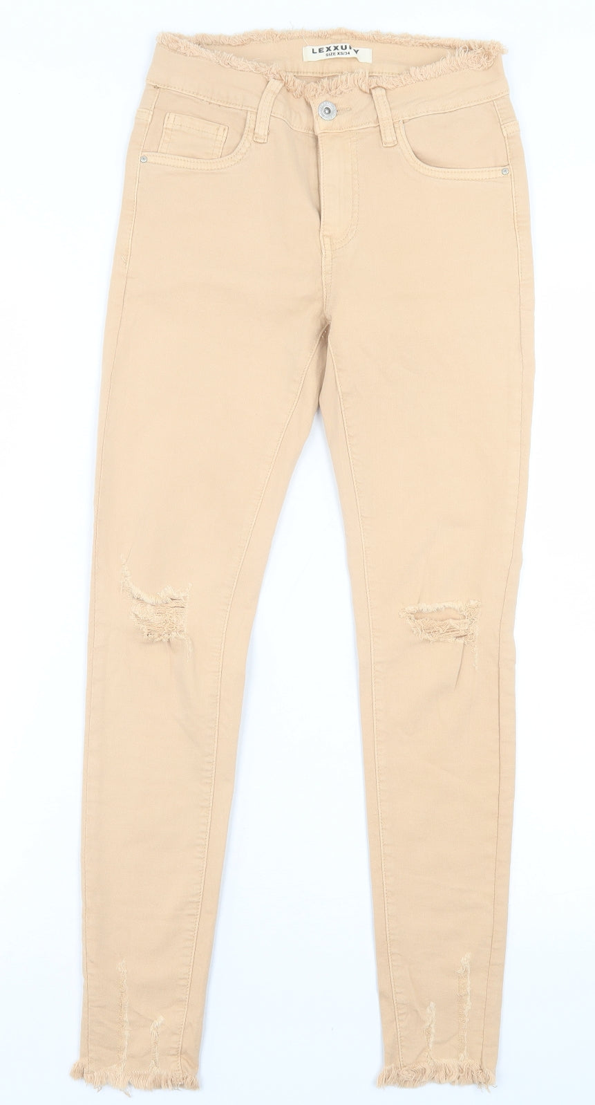 LEXXURY Womens Beige  Cotton Skinny Jeans Size XS L27 in Regular Button