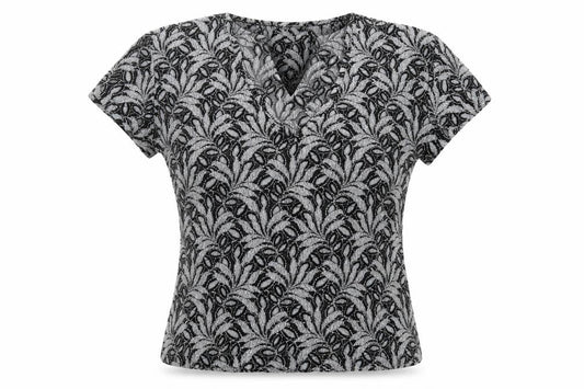 Kit Womens Black Floral Polyamide Cropped T-Shirt Size 12 V-Neck