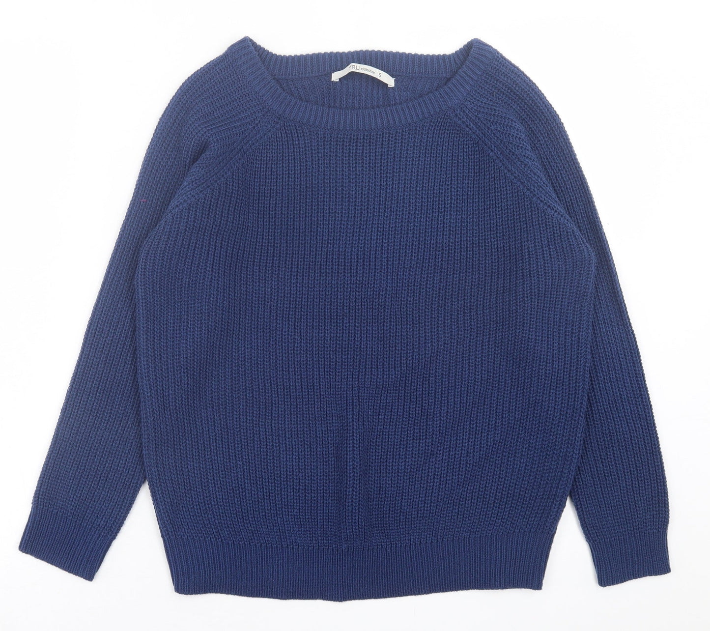 TRU Womens Blue Boat Neck  Acrylic Pullover Jumper Size S
