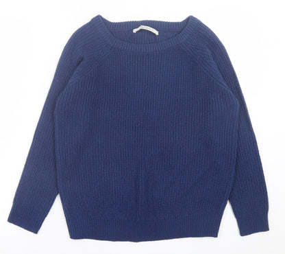 TRU Womens Blue Boat Neck  Acrylic Pullover Jumper Size S