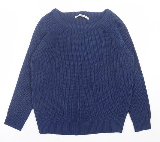 TRU Womens Blue Boat Neck  Acrylic Pullover Jumper Size S