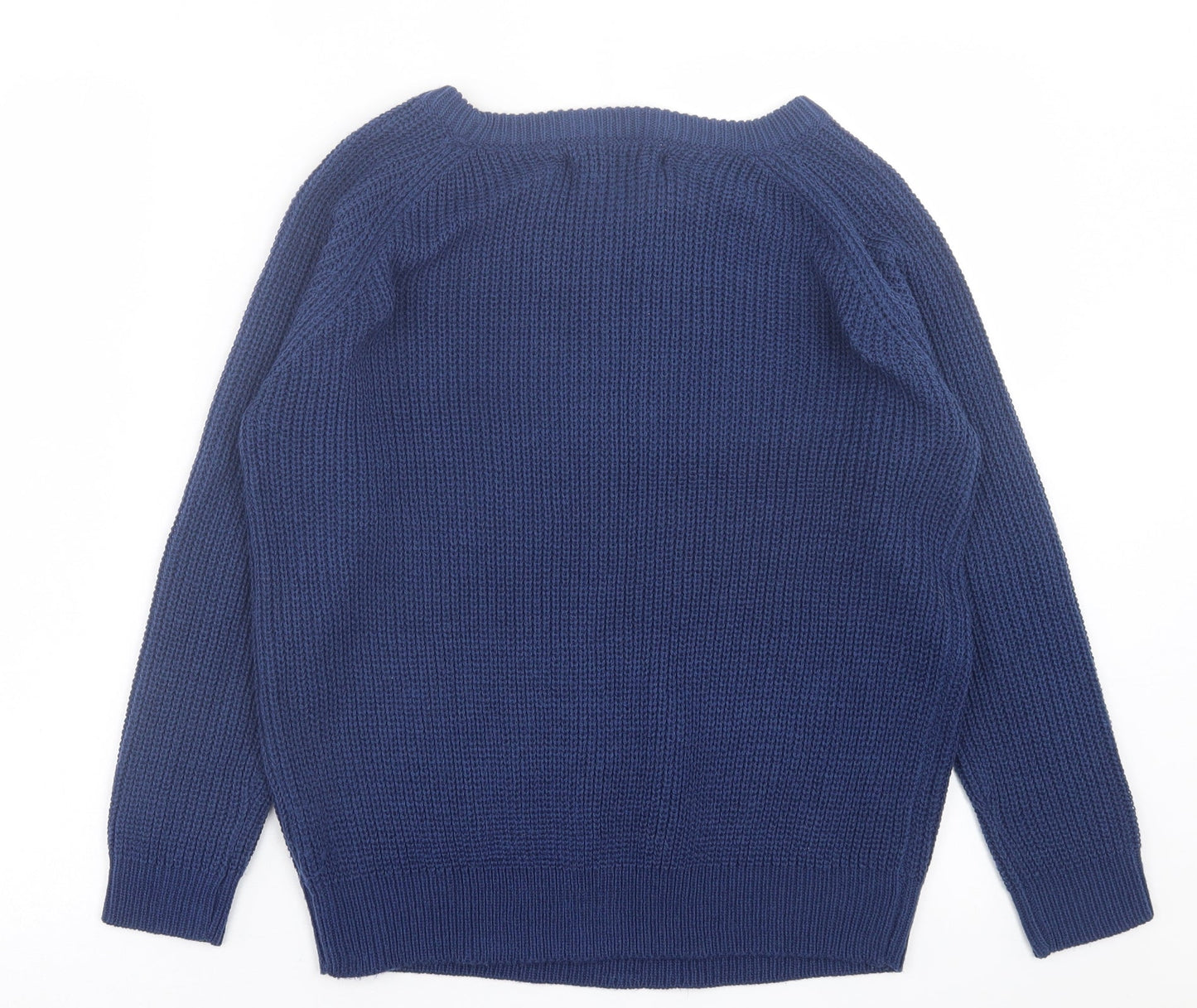 TRU Womens Blue Boat Neck  Acrylic Pullover Jumper Size S