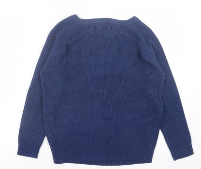 TRU Womens Blue Boat Neck  Acrylic Pullover Jumper Size S