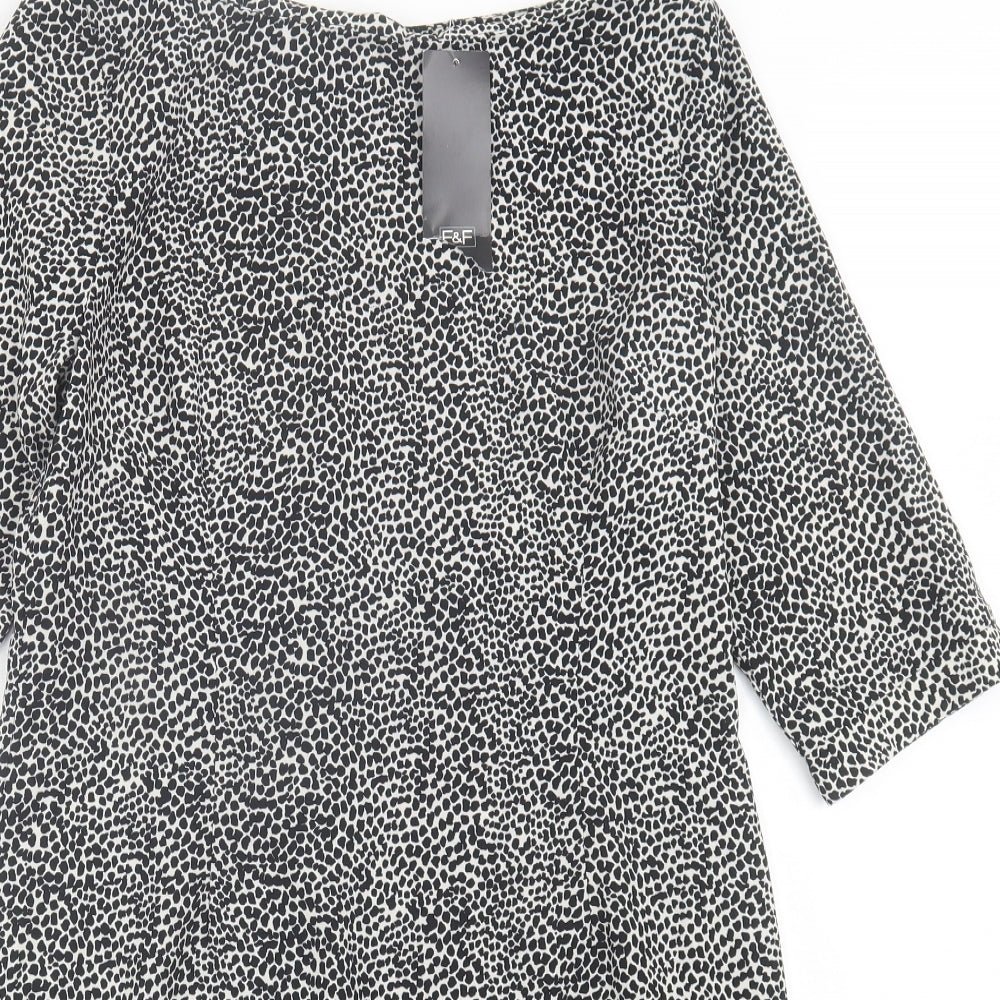 F&F Womens Black Geometric Polyester A-Line  Size 12  Crew Neck Zip