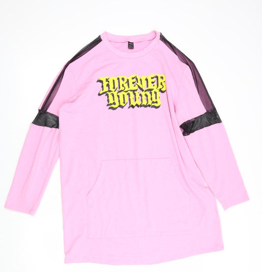 SheIn Womens Pink  Polyester Tunic Sweatshirt Size M  Pullover - Forever Young