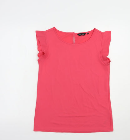 Preloved New Look Womens Pink  Polyester Basic Blouse Size 8 Boat Neck - Front
