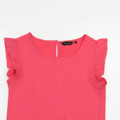 Preloved New Look Womens Pink  Polyester Basic Blouse Size 8 Boat Neck - Detail