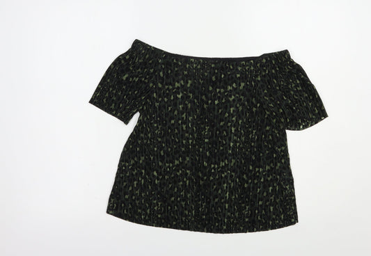 New Look Womens Green Animal Print Polyester Basic Blouse Size 8 Off the Shoulder