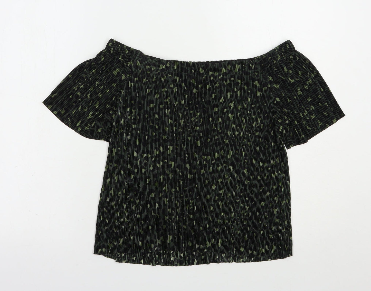 New Look Womens Green Animal Print Polyester Basic Blouse Size 8 Off the Shoulder
