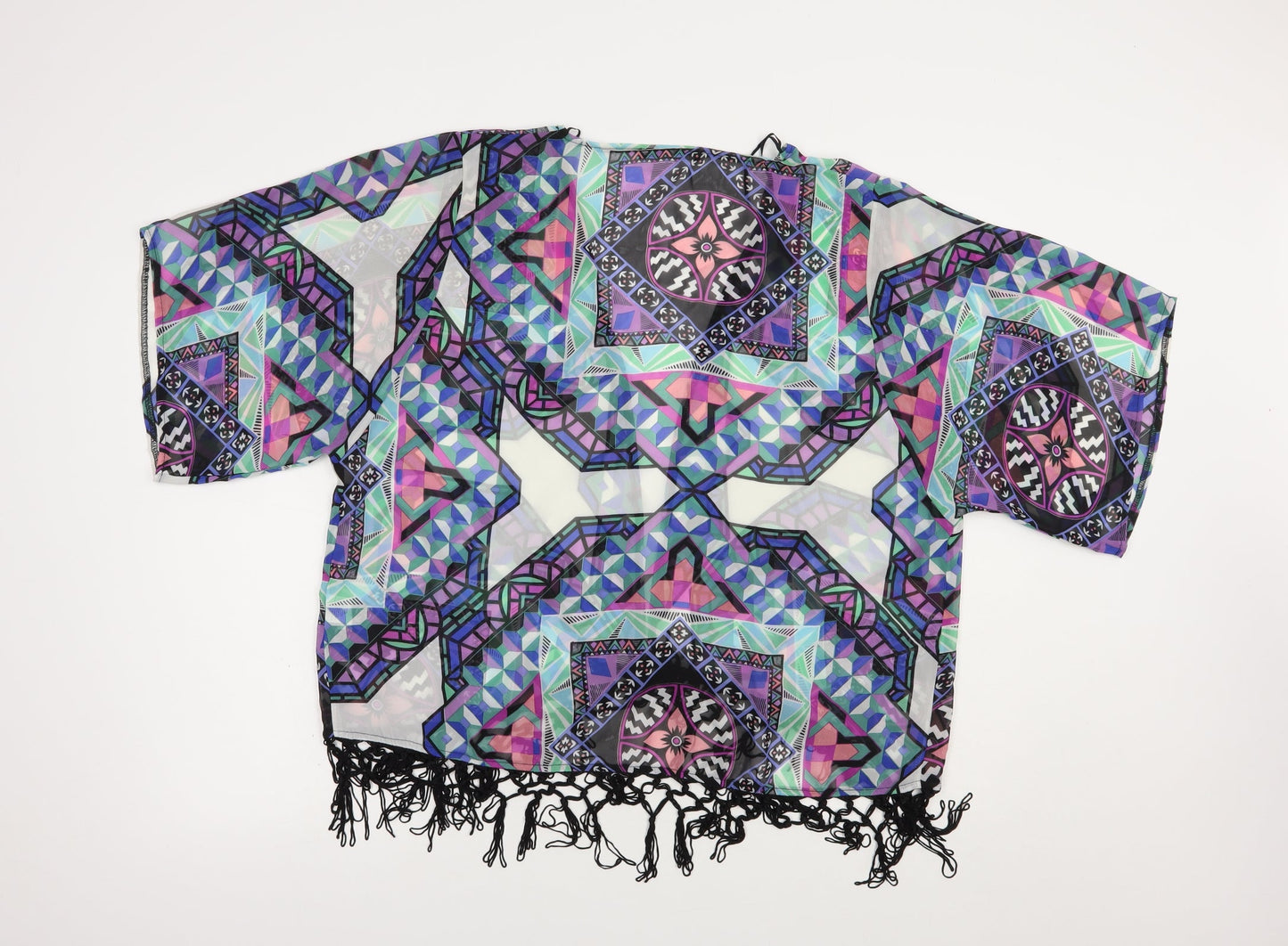 Atmosphere Womens Multicoloured Geometric Polyester Kimono Blouse Size S V-Neck