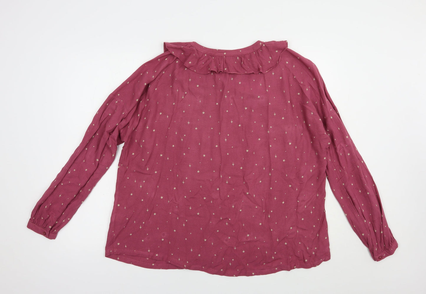 NEXT Womens Pink Geometric Viscose Basic Button-Up Size 14 Collared - Star Print