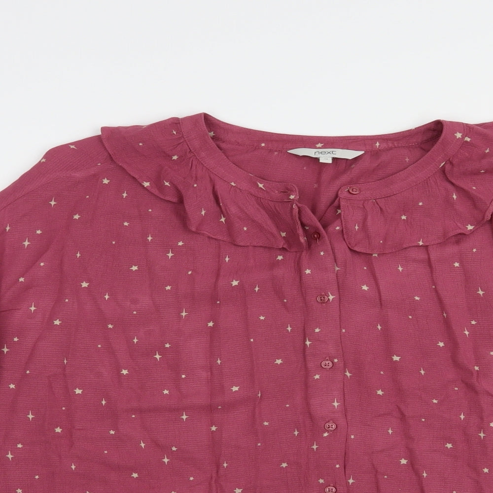 NEXT Womens Pink Geometric Viscose Basic Button-Up Size 14 Collared - Star Print