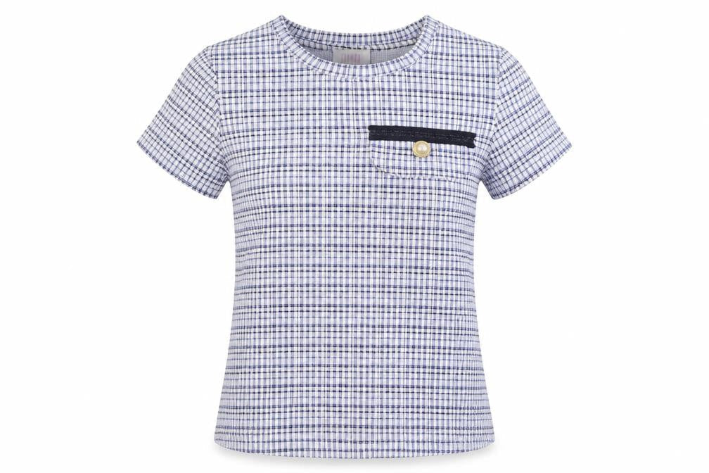 Savida Womens Blue Check Polyester Basic Blouse Size M Crew Neck