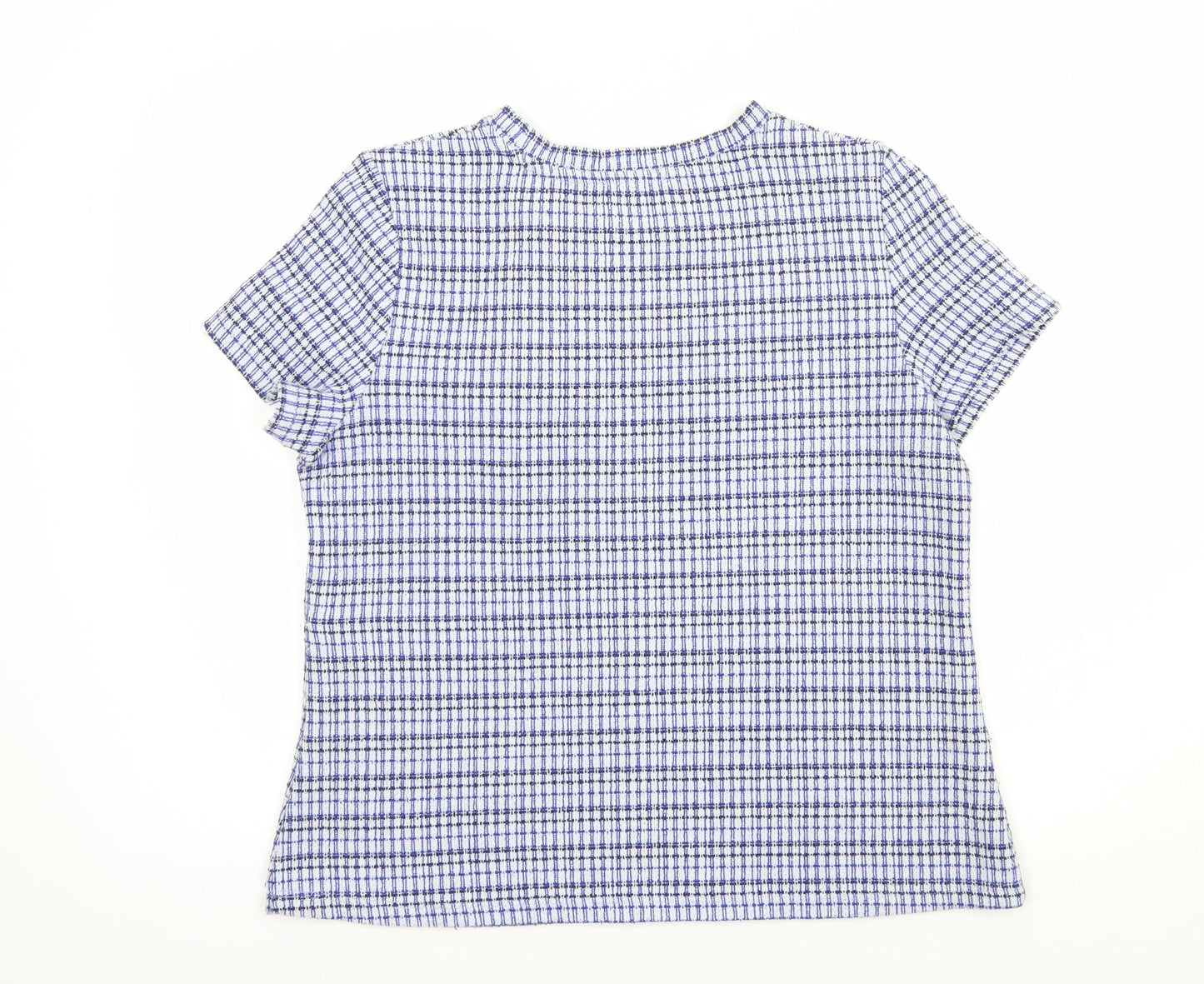 Savida Womens Blue Check Polyester Basic Blouse Size M Crew Neck