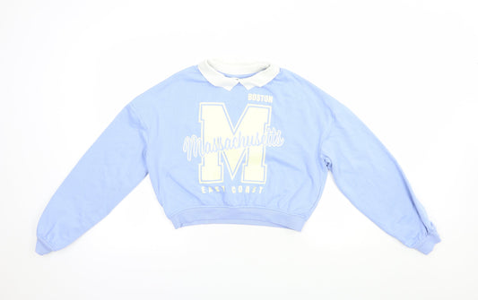 H&M Girls Blue  Cotton Pullover Sweatshirt Size 13-14 Years  Pullover
