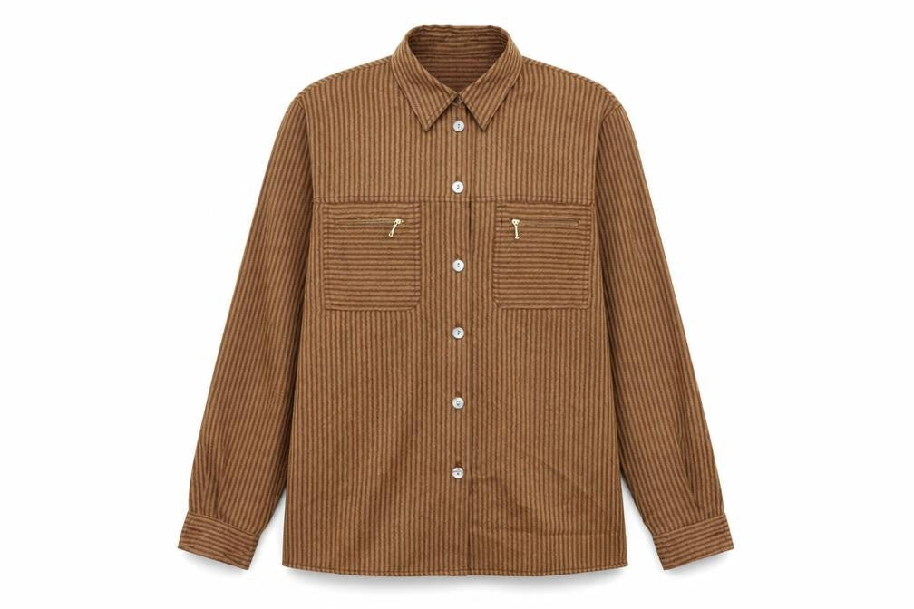 Starstyle Womens Brown Striped Polyester Basic Button-Up Size 10 Collared