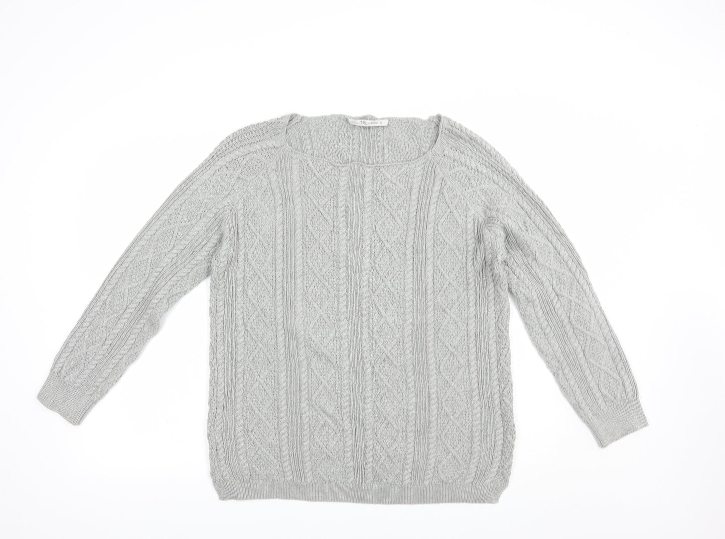 Tru Collection Womens Grey Boat Neck  Cotton Pullover Jumper Size XL