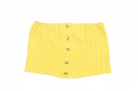 New Look Womens Yellow  Cotton Cropped Tank Size 14 Off the Shoulder