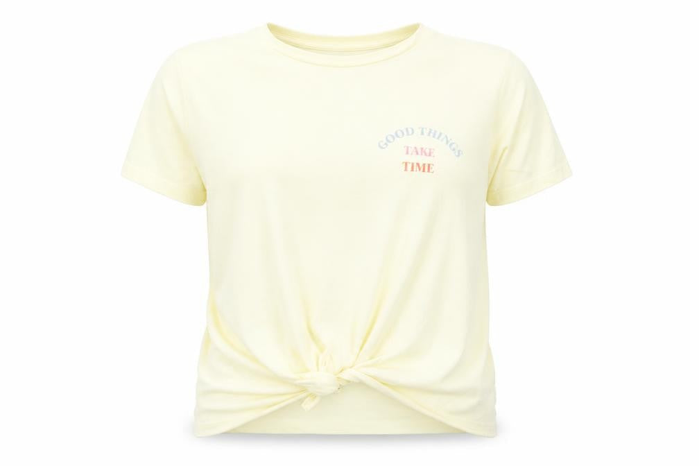 Primark Womens Yellow  Cotton Basic T-Shirt Size 10 Crew Neck - Good Things