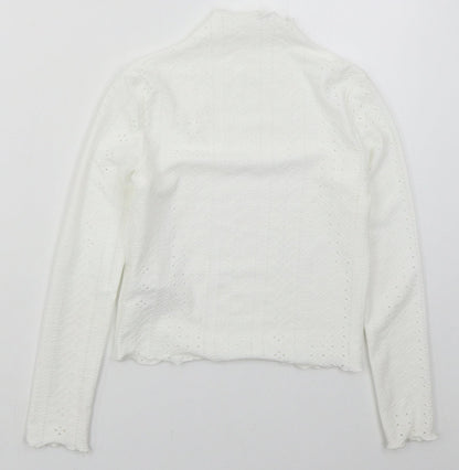 SHEIN Girls White  Polyester Basic T-Shirt Size 10 Years Mock Neck Pullover