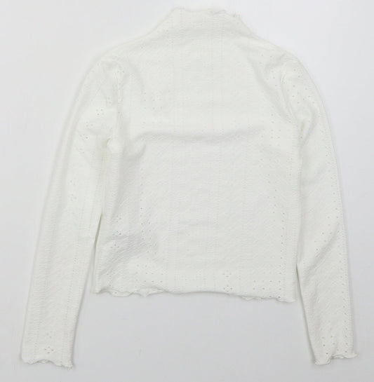 SheIn Girls White  Polyester Basic T-Shirt Size 10 Years Mock Neck Pullover