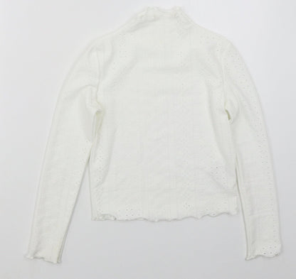 SHEIN Girls White  Polyester Basic T-Shirt Size 10 Years Mock Neck Pullover
