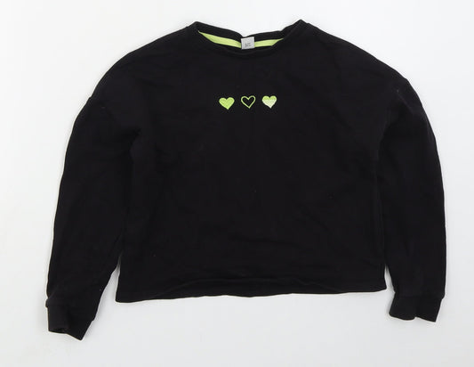 TU Girls Black  Cotton Pullover Sweatshirt Size 9 Years  Pullover - Hearts