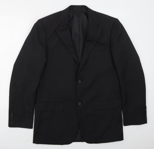 Taylor & Wright Mens Black Striped Polyester Jacket Suit Jacket Size 38