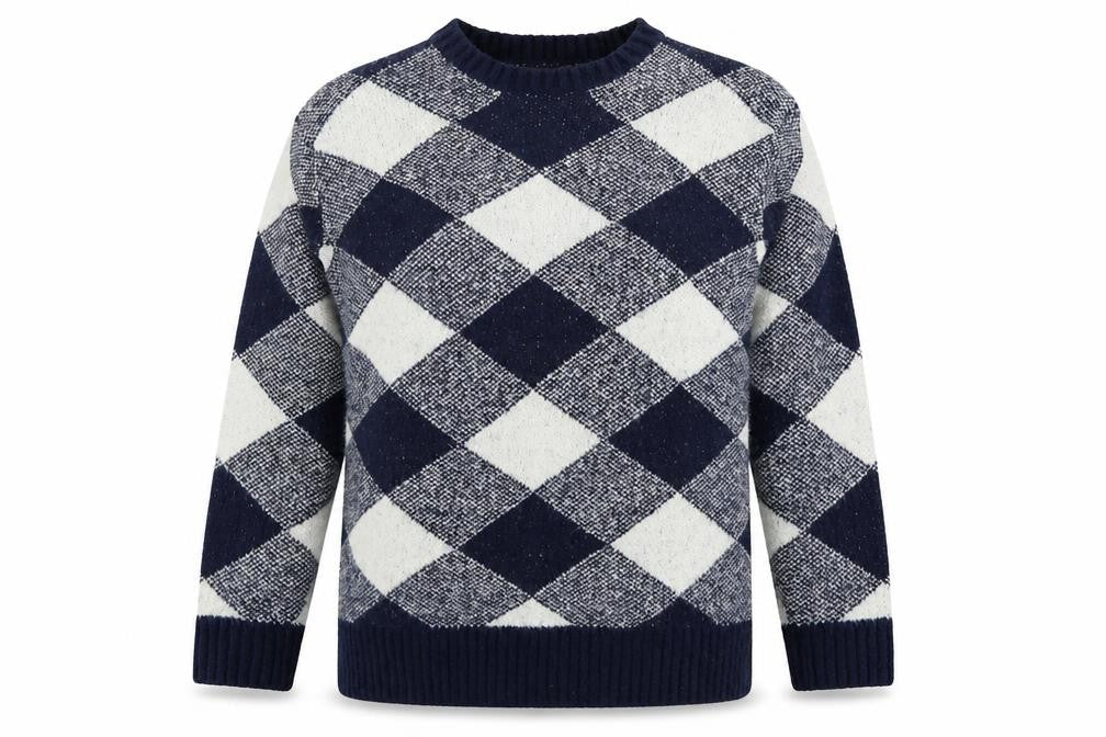 Marks & Spencer Womens Blue Crew Neck Argyle/Diamond Acrylic Pullover Jumper Size S