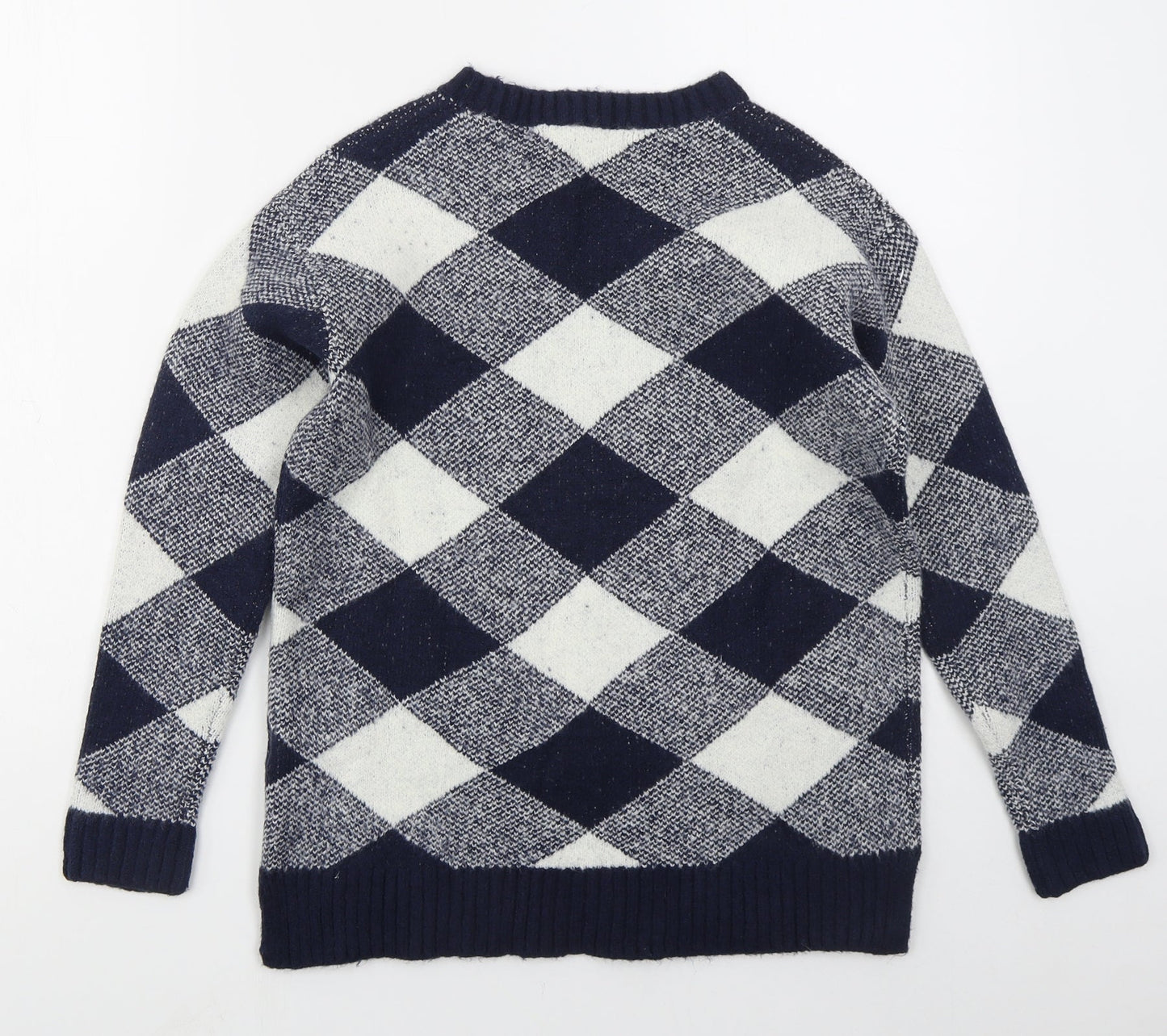 Marks and Spencer Womens Blue Crew Neck Argyle/Diamond Acrylic Pullover Jumper Size S
