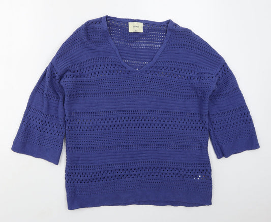 Papaya Womens Blue V-Neck  Cotton Pullover Jumper Size M