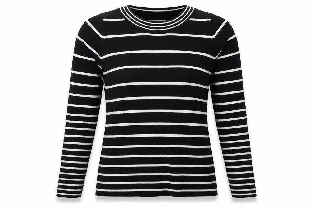 Isle Womens Black Crew Neck Striped Acrylic Pullover Jumper Size 10