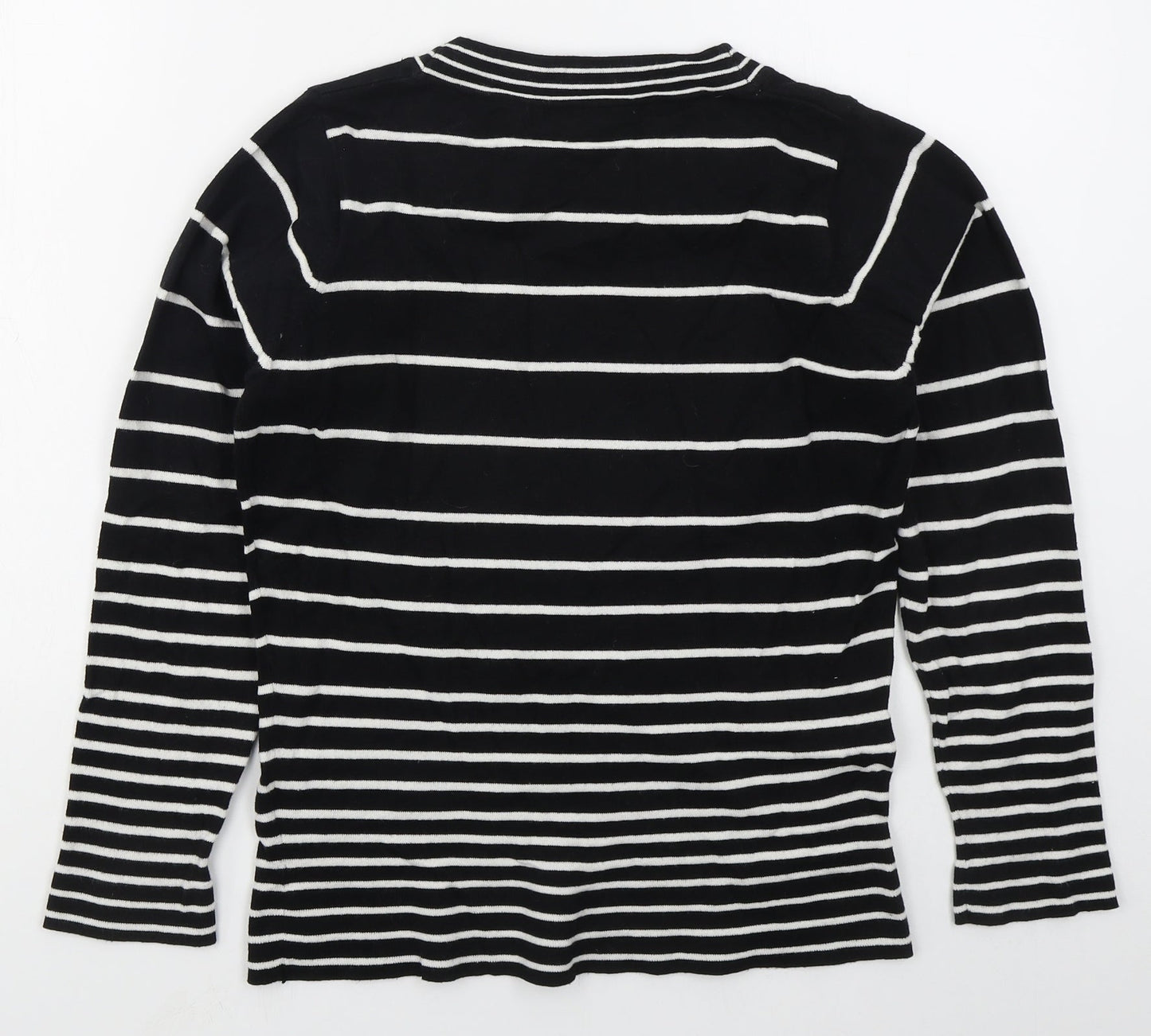 Isle Womens Black Crew Neck Striped Acrylic Pullover Jumper Size 10