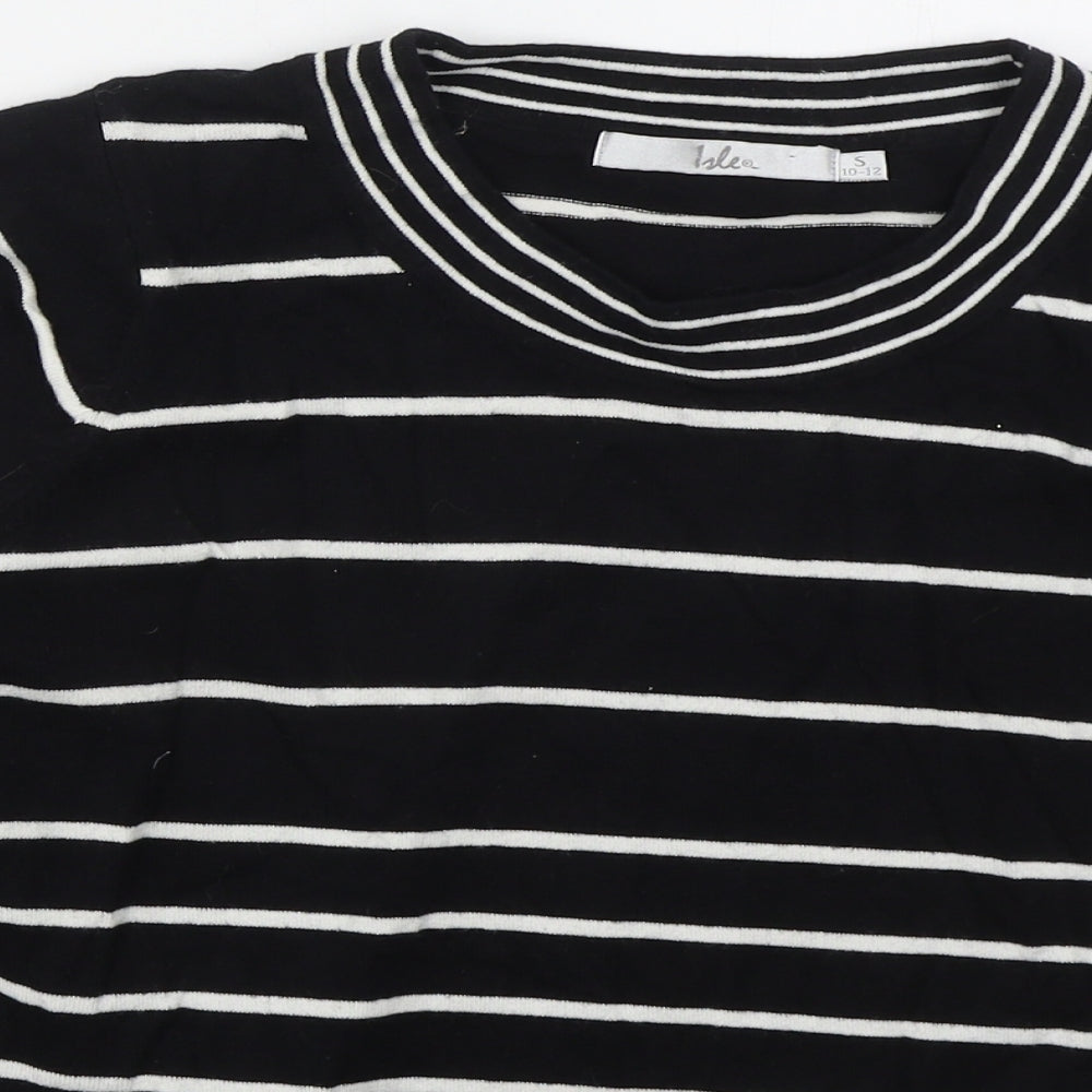 Isle Womens Black Crew Neck Striped Acrylic Pullover Jumper Size 10
