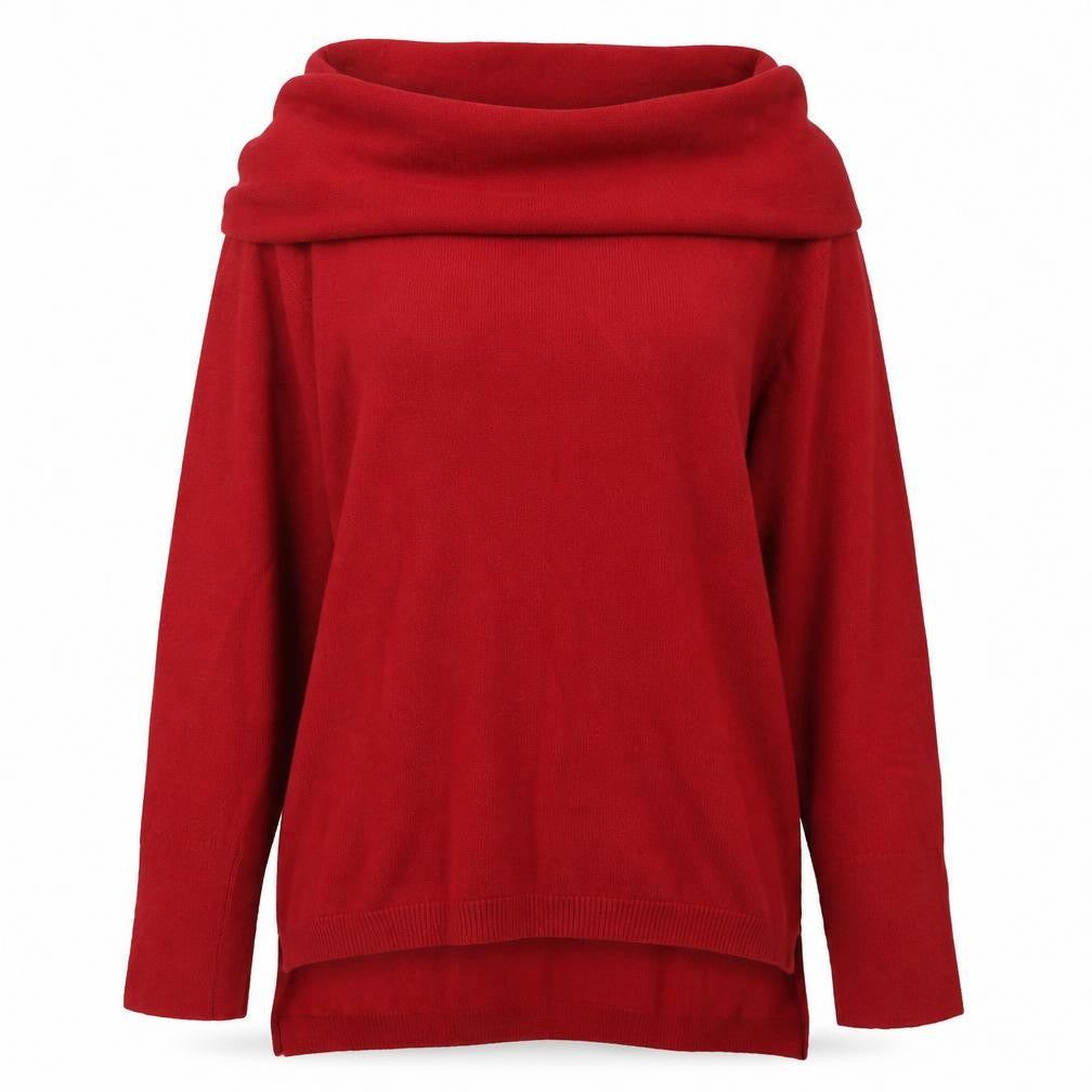 Shrinking Violet Womens Red Roll Neck  Cotton Pullover Jumper Size L