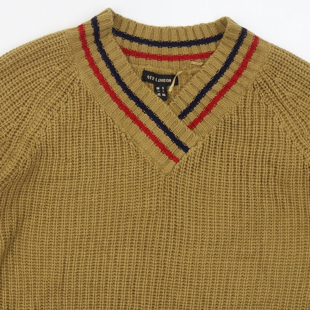 QED London Womens Beige V-Neck  Acrylic Pullover Jumper Size S