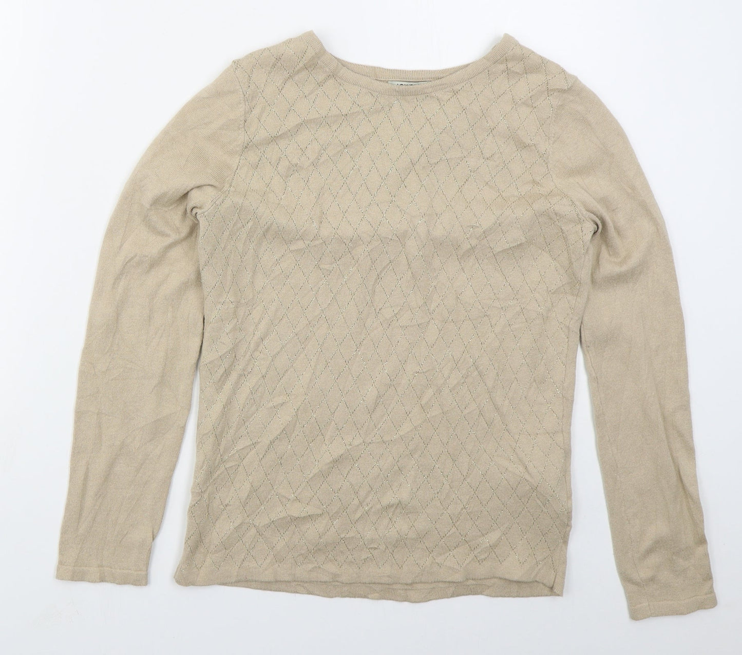 LC Waikiki Womens Beige Crew Neck Argyle/Diamond Acrylic Pullover Jumper Size S