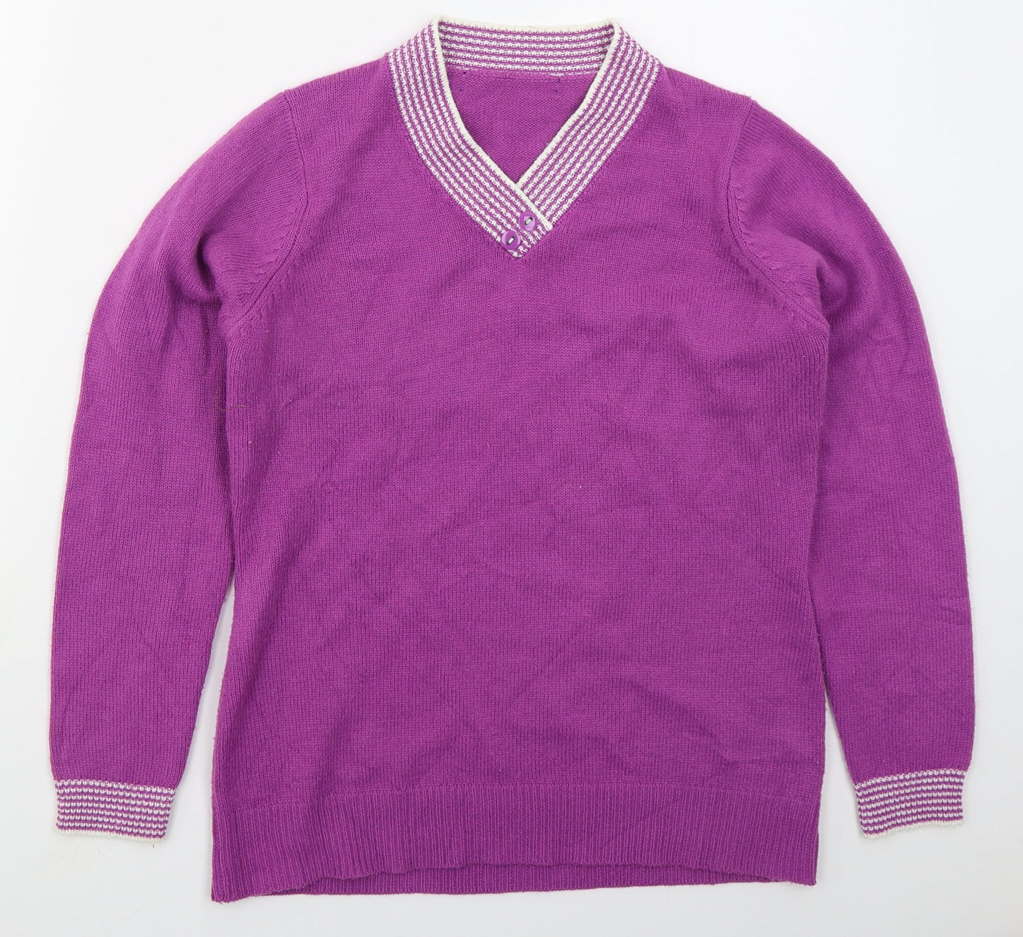 EWM Womens Pink V-Neck  Acrylic Pullover Jumper Size M