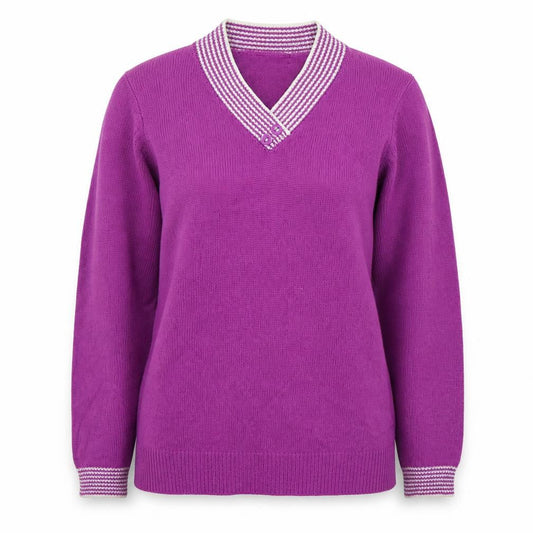 EWM Womens Pink V-Neck  Acrylic Pullover Jumper Size M