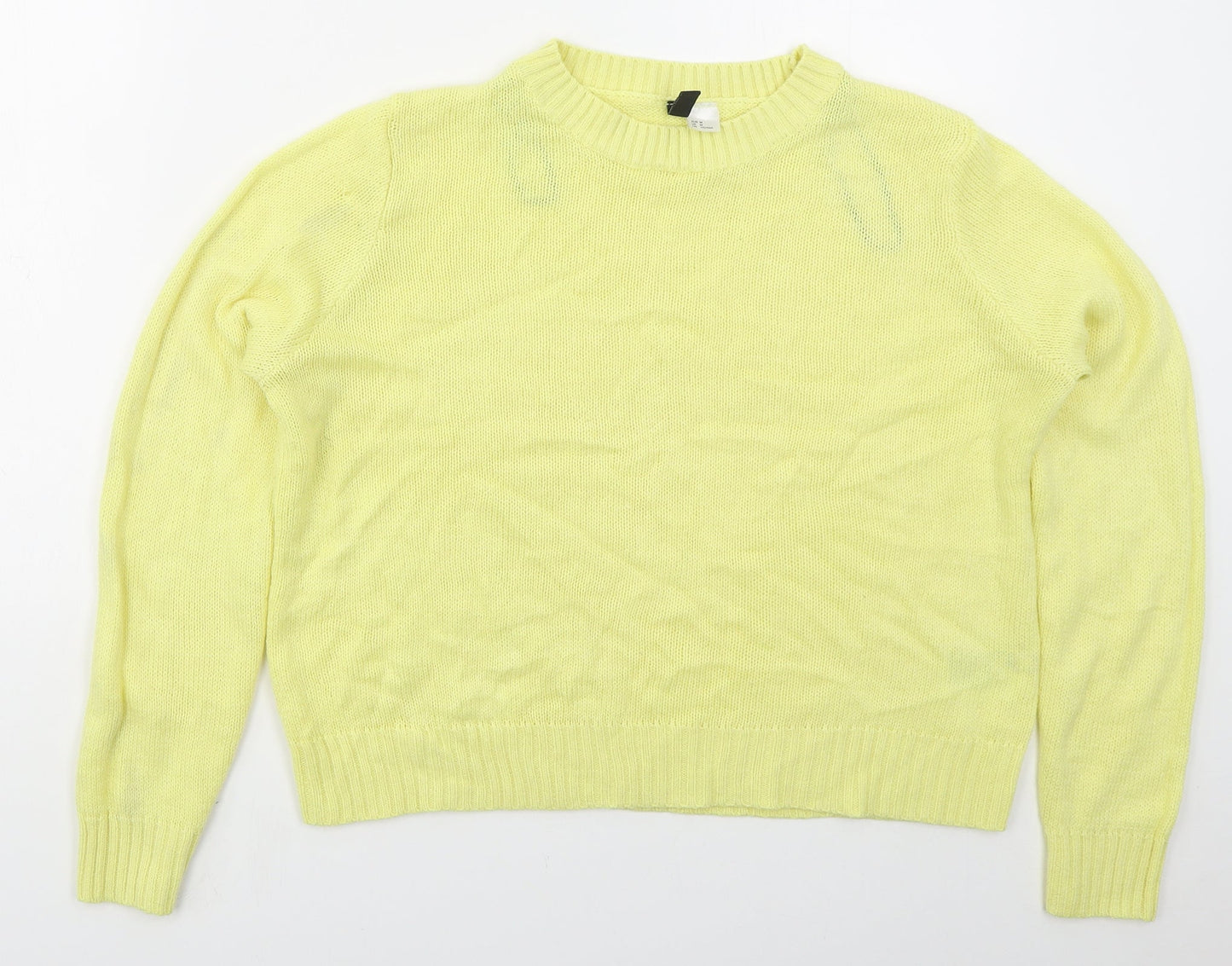 H&M Womens Yellow Crew Neck  Acrylic Pullover Jumper Size M