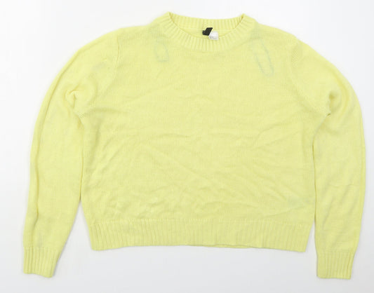 H&M Womens Yellow Crew Neck  Acrylic Pullover Jumper Size M