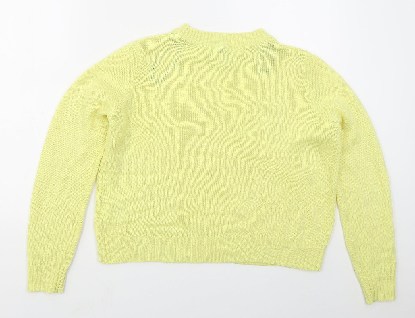 H&M Womens Yellow Crew Neck  Acrylic Pullover Jumper Size M