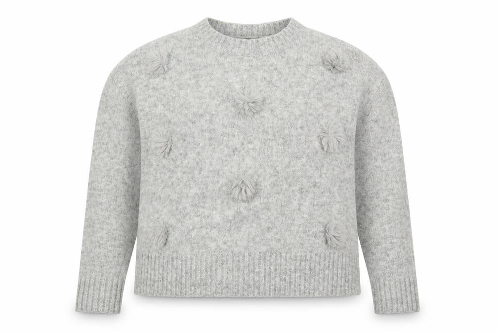 Primark Womens Grey Crew Neck  Acrylic Pullover Jumper Size 10   - Pom Pom
