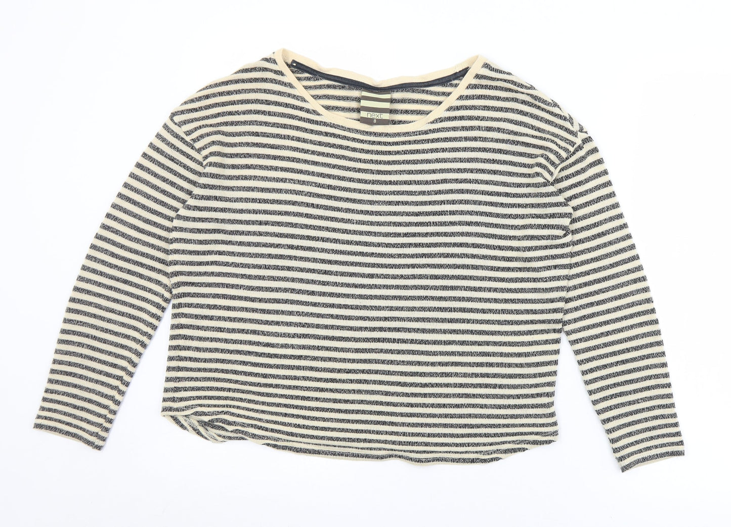 NEXT Womens Black Round Neck Striped Viscose Pullover Jumper Size 8