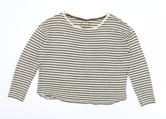 NEXT Womens Black Round Neck Striped Viscose Pullover Jumper Size 8